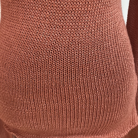 Beautiful coral colored, deep V neck, long sleeved, thin sweater. Spring color! - Picture 5 of 7